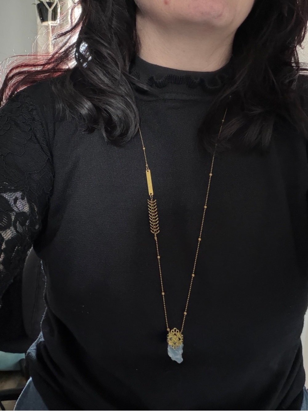 Gold-Tone 15.5” Necklace with Blue Calcite crystal Pendant